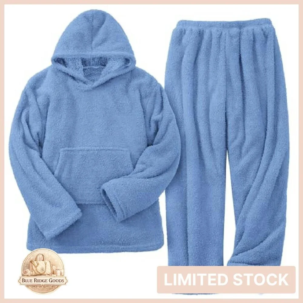 Sherpa Fleece Pullover Hoodie Pajama Set Cozy Winter Loungewear Thermal